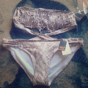 Snakeskin print fringe Bikini